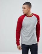 Abercrombie & Fitch Long Sleeve Baseball Top Contrast Sleeve In Gray/red - Gray