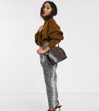 Asos Design Petite Tapered Pants In Leather Look Snake Print-multi