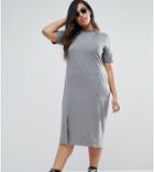Asos Curve Midi T-shirt Dress With Deconstructed Neck - Gray