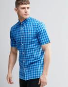 Fred Perry Shirt In Slim Fit In Bold Check In Blue Short Sleeve - Cobalt