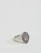 Asos Design Ring With Crest In Burnished Silver - Silver