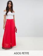 Asos Design Petite Crinkle Maxi Skirt With Box Pleat - Red