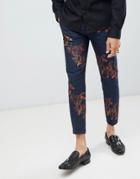 Twisted Tailor Super Skinny Cropped Pants With Carp Print - Navy