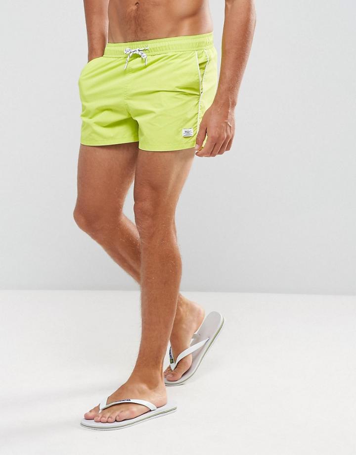 Bershka Swim Short In Lime With Contrast Piping - Green