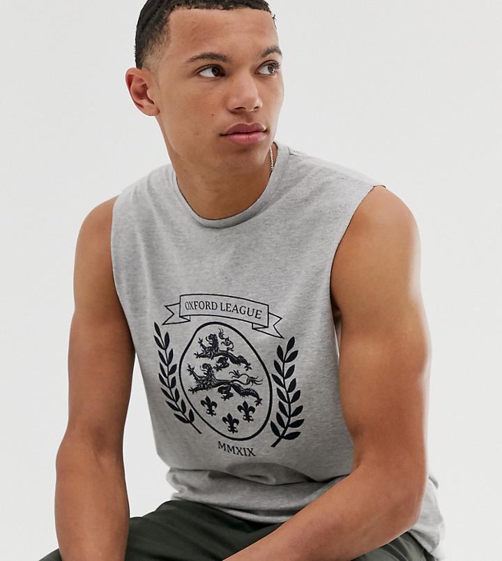 Asos Design Tall Relaxed Sleeveless T-shirt With Oxford Print-gray