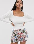 Asos Design Square Neck Sweater With Volume Sleeve-white