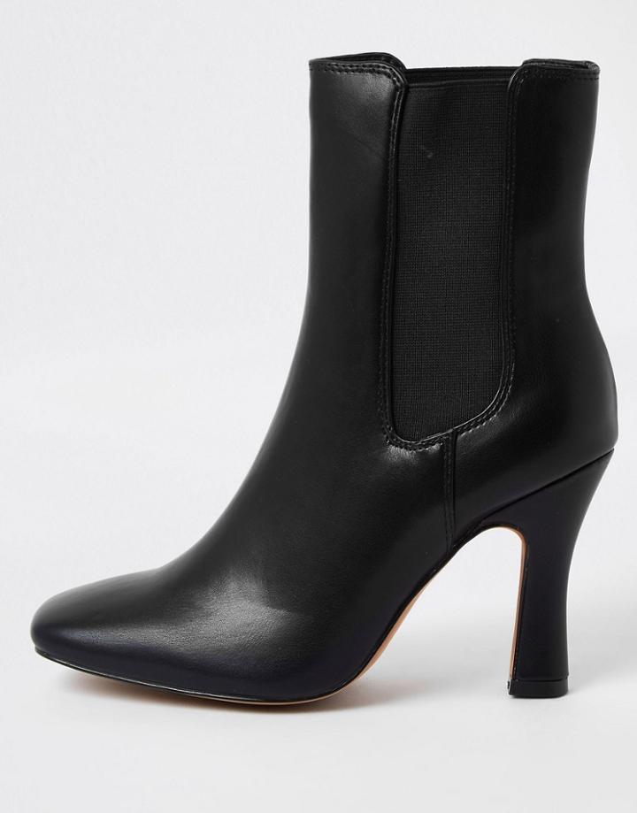 River Island Gusset Heeled Boot In Black