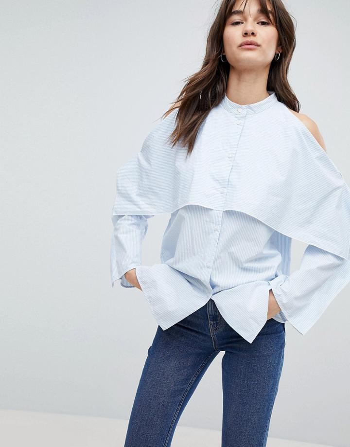 Weekday High Neck Open Detail Shirt - Blue