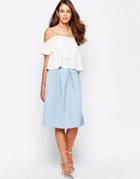 Closet Midi Skater Skirt In Textured Waffle - Pale Blue