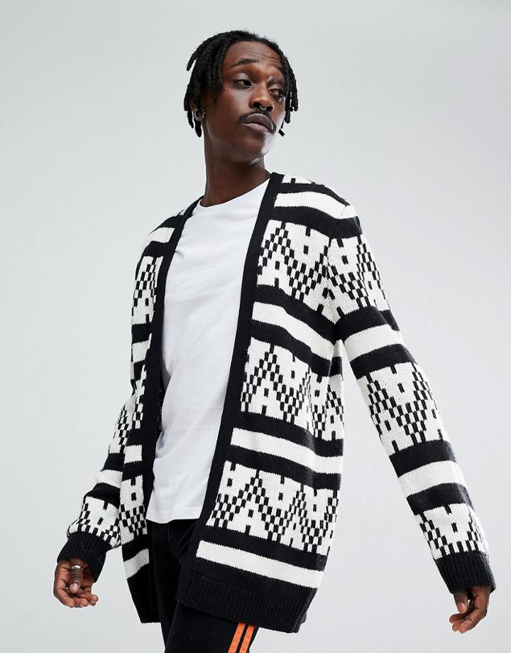 Asos Cardigan With Monochrome Stripe - Black