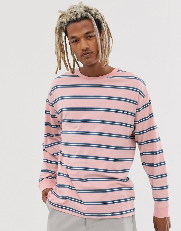 New Look Oversized Long Sleeve T-shirt With Cuff Sleeves In Pink Stripe
