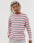 New Look Oversized Long Sleeve T-shirt With Cuff Sleeves In Pink Stripe