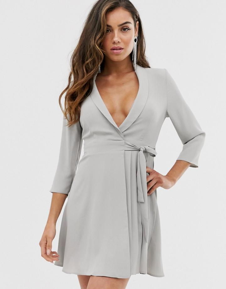 Asos Design Pleated Wrap Mini Dress-gray