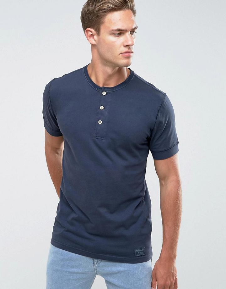 Abercrombie & Fitch Henley T-shirt Slim Fit Garment Dye In Navy - Navy