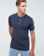 Abercrombie & Fitch Henley T-shirt Slim Fit Garment Dye In Navy - Navy