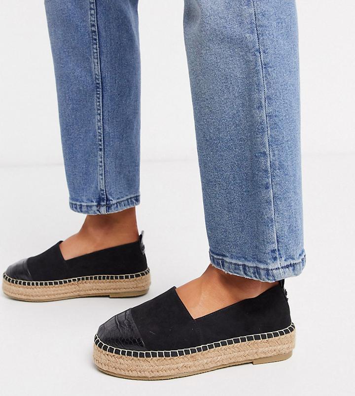 Asos Design Wide Fit Julee Flatform Espadrilles In Black
