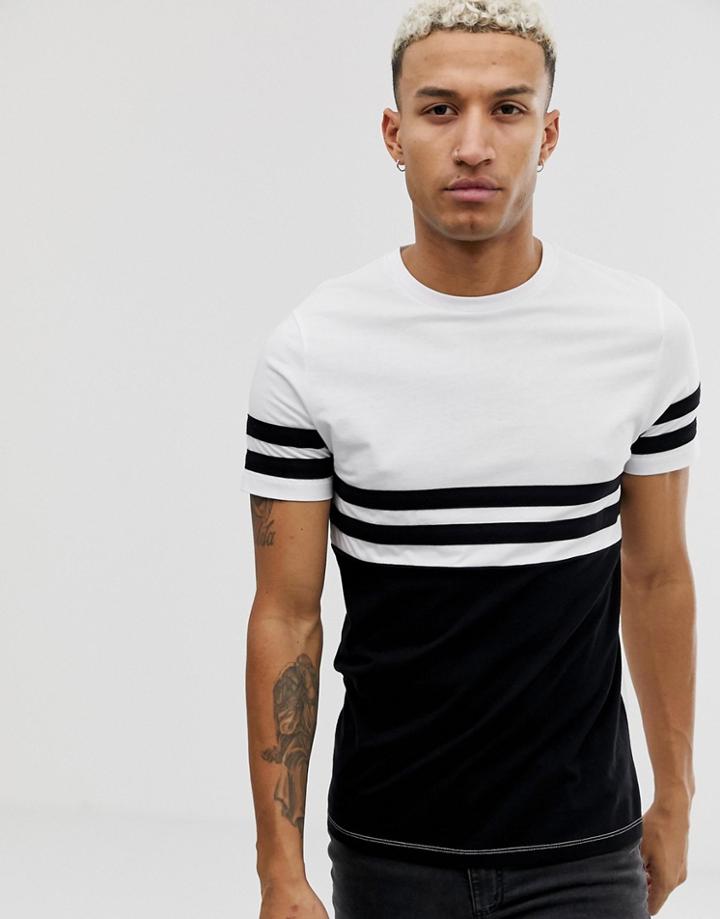 Asos Design T-shirt With Contrast Body And Sleeve Panels In Black - Black