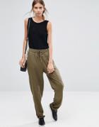 Vila Drawstring Joggers With Ruched Ankles - Green