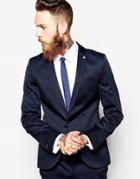 Noose & Monkey Skinny Suit Jacket With Piping - Blue