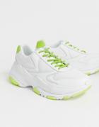 Asos Design Sneakers With Neon Flash And Chunky Sole - White