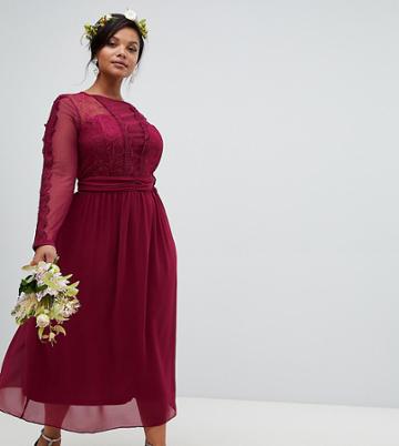 Tfnc Plus Lace Detail Bridesmaid Midi Dress - Red