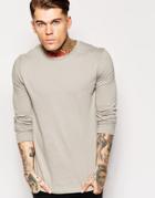 Asos Longline Long Sleeve T-shirt With Crew Neck - Gray