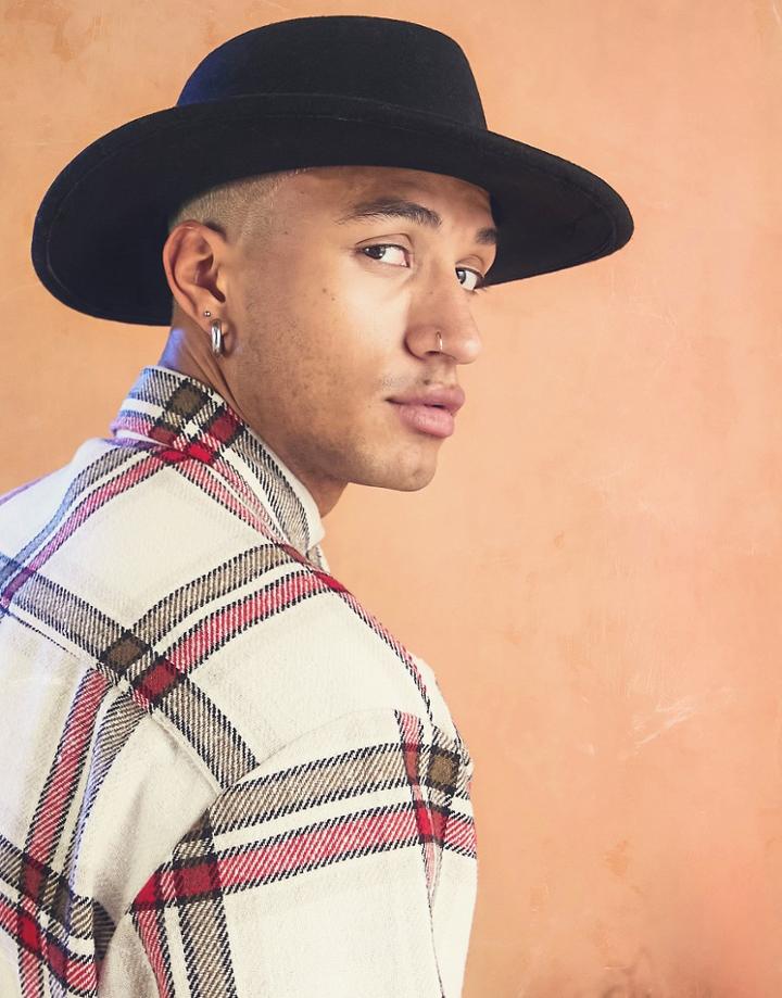 Asos Design Wide Brim Pork Pie Hat In With Adjuster In Black