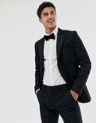 Jack & Jones Premium Tuxedo Suit Jacket With Printed Paisley Jacquard In Skinny Fit-black