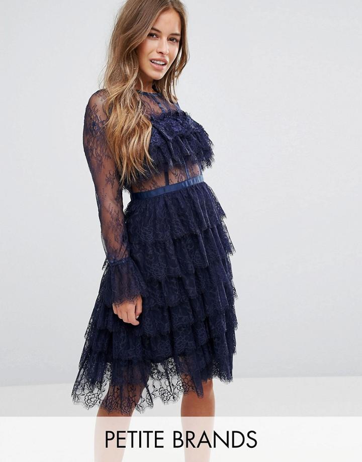 True Decadence Petite All Over Ruffle Midi Dress - Navy