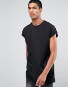 Asos T-shirt With Distressed Center Front Detail In Black - Black
