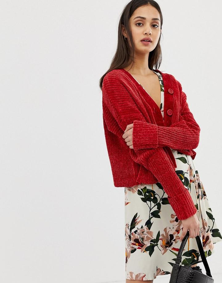 Qed London Chenille Pocket Cardigan - Orange