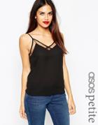 Asos Petite Mesh Insert V Neck Cami Top - Black