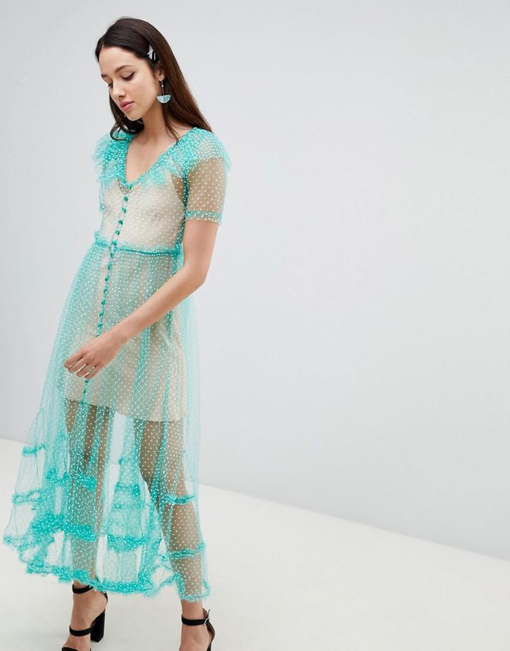 To Be Adored Dilone A Line Mesh Dress - Green