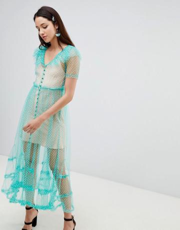 To Be Adored Dilone A Line Mesh Dress - Green