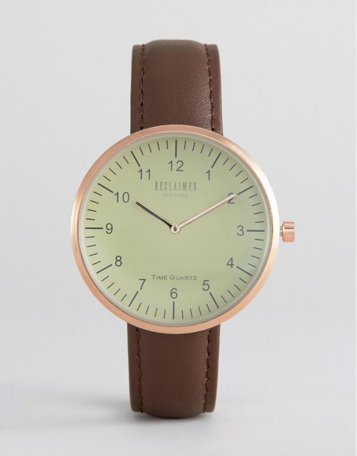 Reclaimed Vintage Dome Leather Watch In Brown - Brown