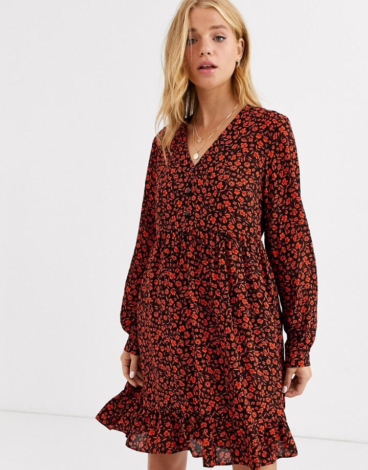 Nobody's Child Button Front Smock Dress In Red Ditsy