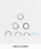 Asos Design Curve Pack Of 7 Rings In Mixed Plastic And Gold Tone-multi