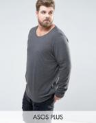 Asos Plus Longline Long Sleeve T-shirt With Scoop Neck In Gray - Gray