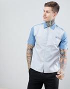Fred Perry Riviera Revere Collar Stripe Short Sleeve Shirt In Blue - Blue