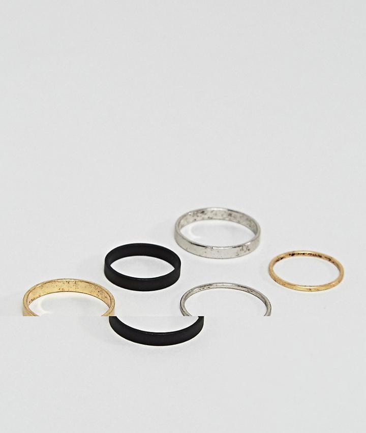 Asos Design Midi Ring Pack In Burnished Finish - Purple