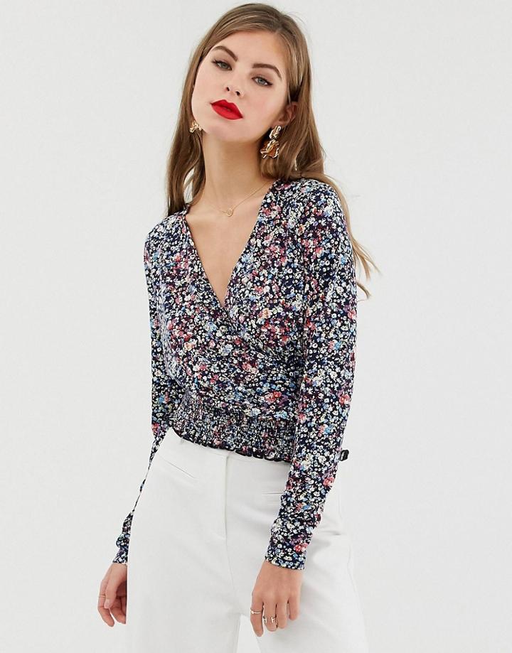 Y.a.s Carolinba Ditsy Floral Print Wrap Top - Blue
