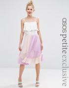 Asos Petite Pleated Midi Skirt With Sheer Insert Detail - Pink