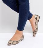 Asos Latch Wide Fit Pointed Ballet Flats In Snake - Multi