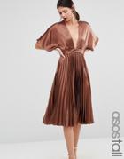 Asos Tall Pleated Satin Caftan Midi Dress - Brown