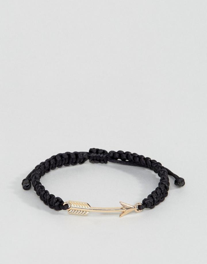 Asos Arrow Charm Cord Bracelet - Black
