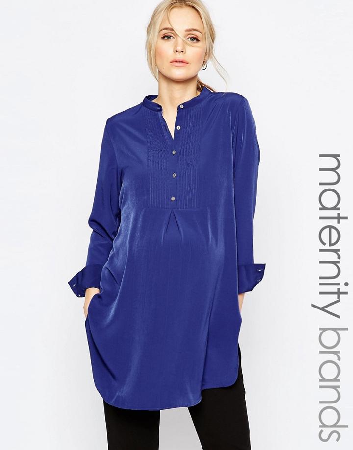 Isabella Oliver Longline Shirt With Button Up Front - Navy
