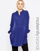 Isabella Oliver Longline Shirt With Button Up Front - Navy