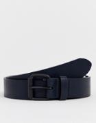 Asos Design Faux Leather Wide Belt In Navy With Matte Black Roller Buckle