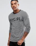 Asos Muscle Stripe Long Sleeve T-shirt With Nyc Print