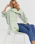 Asos Design Plain Lightweight Winter Pastel Long Scarf With Raw Edge In Green - Green